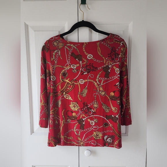 Talbots Bridle Print Top | Woman's Medium | 3/4 sleeve | red - Picture 4 of 4
